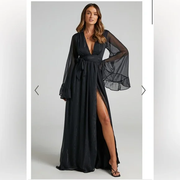 Showpo. | Dresses | Black Long Sleeve Maxi Dress Showpo Formal Maxi Size Us  Medium | Poshmark